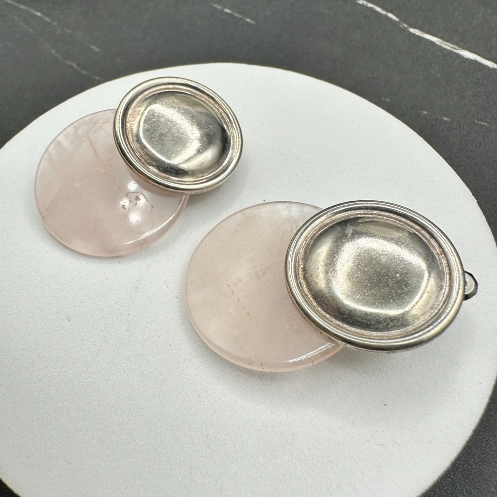 Vintage Silver Tone Pink Lucite Disc Earrings Large Dangle Studs Retro Y2K‎ 90s - Picture 6 of 7